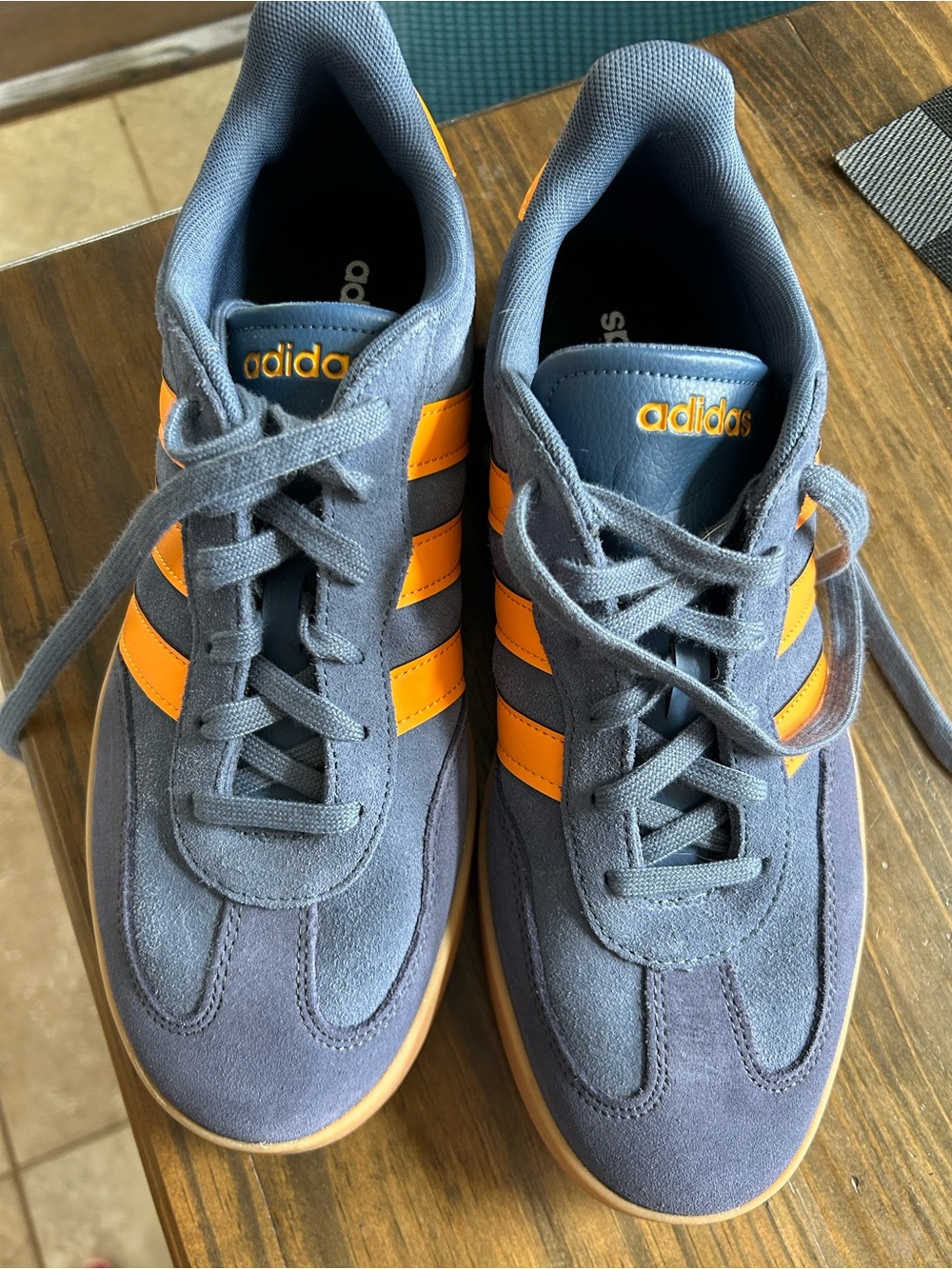 adidas Slate Blue Suede Sneakers with Orange Stripes